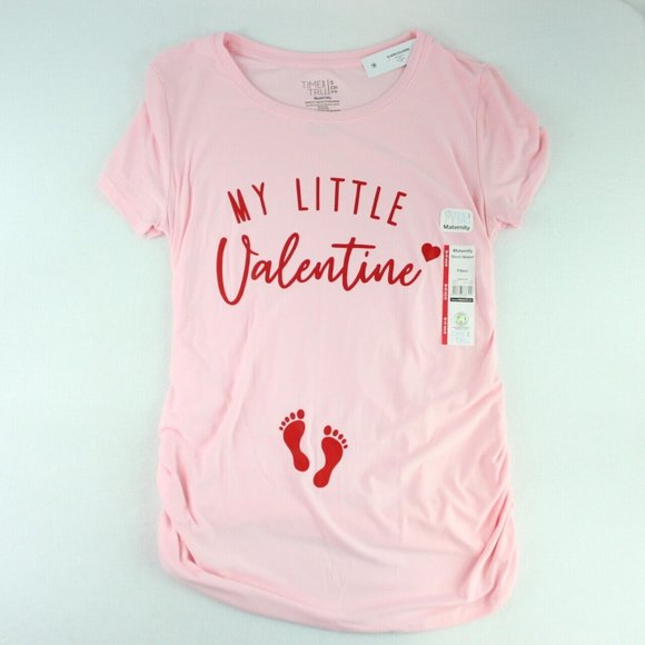 Time and Tru Maternity Short Sleeve Graphic Tee Valentine's Day Pink Red - Picture 1 of 5
